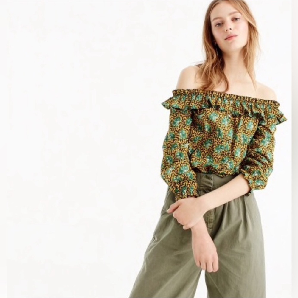 J.CREW Elephant print ruffle long-sleeve top 2